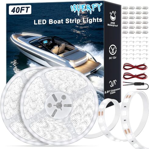 أضواء شريط LED لأضواء القارب، مصابيح LED بحرية عائمة بطول 40 قدمًا، IP65 مصابيح شريطية داخلية للقارب المقاوم للماء، للصيد الليلي على سطح السفينة واليخت والملاحة RV، أخضر in Kuwait