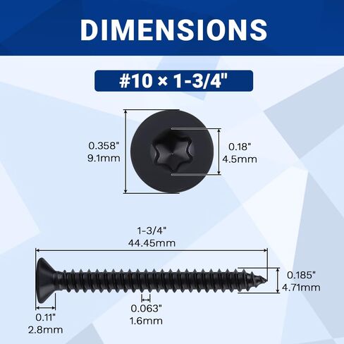 50 قطعة #10 × 1-3/4 بوصة سوداء 304 SS Torx براغي معدنية ذات رأس مسطح مع لقمة | تتضمن 50 مم S2 بت، 18-8 من الفولاذ المقاوم للصدأ، مطلي باللون الأسود، براغي ذات رأس غاطس ذات 6 شحمة in Kuwait