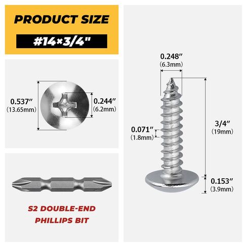 75pk #14 × 3/4 بوصة براغي فيليبس تروس ذاتية التنصت، 304SS + لقمة | تتضمن لقمة 50 مم، 18-8 من الفولاذ المقاوم للصدأ 304، للخشب والمعادن والبلاستيك، رأس تروس عريض لتثبيت آمن in Kuwait