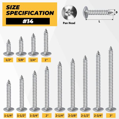 75pk #14 × 3/4 بوصة براغي فيليبس تروس ذاتية التنصت، 304SS + لقمة | تتضمن لقمة 50 مم، 18-8 من الفولاذ المقاوم للصدأ 304، للخشب والمعادن والبلاستيك، رأس تروس عريض لتثبيت آمن in Kuwait