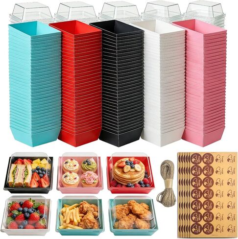 150 Pack Charcuterie Boxes with Clear Lids, 5 Inches Square to Go Paper Disposable Food Containers Dessert Boxes - Sandwich, Cookie, Sushi, Cake Slice, Strawberries 5 Colors in Saudi Arabia
