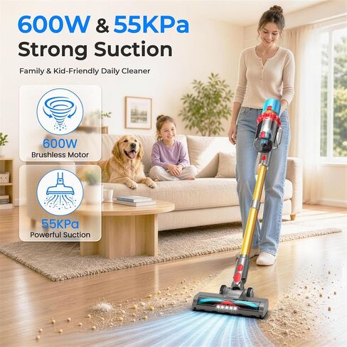Cordless Vacuum Cleaner, 650W 60KPa Stick Vacuum with Smart Touch Display, Up to 75 Mins Runtime, 2.5H Fast Charge, Anti-Tangle V Brush, Portable Vacuum Cleaner for Home, Pet Hair, Hardwood and Carpet in Kuwait