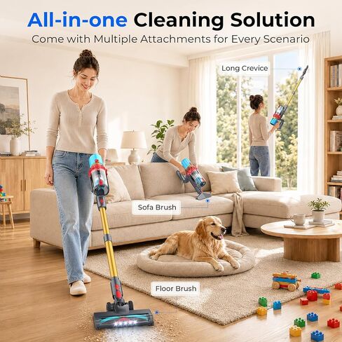 Cordless Vacuum Cleaner, 650W 60KPa Stick Vacuum with Smart Touch Display, Up to 75 Mins Runtime, 2.5H Fast Charge, Anti-Tangle V Brush, Portable Vacuum Cleaner for Home, Pet Hair, Hardwood and Carpet in Kuwait