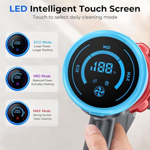 Cordless Vacuum Cleaner, 650W 60KPa Stick Vacuum with Smart Touch Display, Up to 75 Mins Runtime, 2.5H Fast Charge, Anti-Tangle V Brush, Portable Vacuum Cleaner for Home, Pet Hair, Hardwood and Carpet in Kuwait