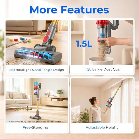Cordless Vacuum Cleaner, 650W 60KPa Stick Vacuum with Smart Touch Display, Up to 75 Mins Runtime, 2.5H Fast Charge, Anti-Tangle V Brush, Portable Vacuum Cleaner for Home, Pet Hair, Hardwood and Carpet in Kuwait