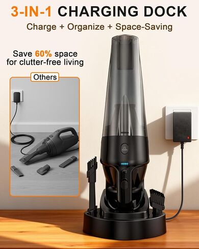 26000Pa Powerful Handheld Vacuum Cordless: 15-Min Quick Cleaning 120㎡ Rooms Portable 3H Fast Charging Dock 18-36 Min Runtime Brushless Motor - 1000mL Dust Cup One-Touch Emptying for Debris Pet Hair in Kuwait