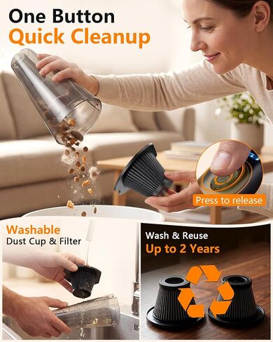 26000Pa Powerful Handheld Vacuum Cordless: 15-Min Quick Cleaning 120㎡ Rooms Portable 3H Fast Charging Dock 18-36 Min Runtime Brushless Motor - 1000mL Dust Cup One-Touch Emptying for Debris Pet Hair in Kuwait