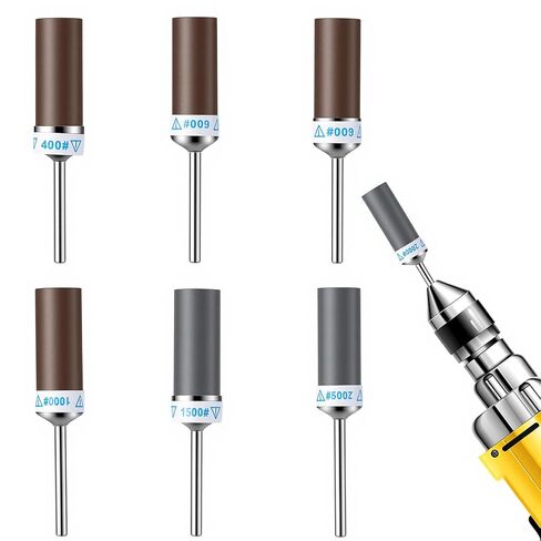 Nogeqi 6 Pcs 400-2000 Grit Sanding Bits for Rotary Tools, Sanding Drums for Rotary Tool with 1/8"(3mm) Shank, Sandpaper Sticks Set for Plastic Wood Metal Grinding Polishing in Kuwait