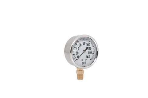 مقياس ضغط Valley Industries 41 Series 2.5 بوصة 160 رطل لكل بوصة مربعة - مقياس واحد، حامل سفلي من النحاس، علبة من الفولاذ المقاوم للصدأ، مملوء بالجليسرين in Kuwait
