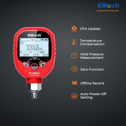 مجموعة أدوات التشخيص والإخلاء الذكية من Elitech - PT-500PRO+ أجهزة قياس الضغط العالي المنخفضة وPT-800PRO+ مع مقياس فراغ VGW-Mini - تسخين تلقائي/تبريد فرعي، مجموعة متعددة للتحكم في التطبيق لإصلاح التيار المتردد in Kuwait