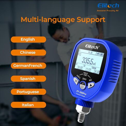 مجموعة أدوات التشخيص والإخلاء الذكية من Elitech - PT-500PRO+ أجهزة قياس الضغط العالي المنخفضة وPT-800PRO+ مع مقياس فراغ VGW-Mini - تسخين تلقائي/تبريد فرعي، مجموعة متعددة للتحكم في التطبيق لإصلاح التيار المتردد in Kuwait