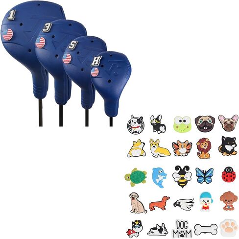 Golf Club Covers 4pcs and 25pcs Pet Pins, Plastic Golf Head Covers for Driver Fairway Woods Hybrid, Driver Headcover Fit All Right-Handed Golf Clubs, Easy On Off, Washable, Funny in Kuwait