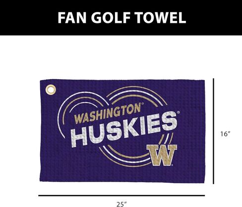 منشفة جولف Northwest NCAA Washington Huskies، نسيج وافل من الألياف الدقيقة مرخص رسميًا، ماص مقاس 16 × 25 بوصة، ملحق تنظيف النادي، تصميم قطرات in Kuwait