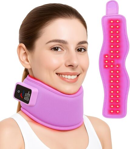 Red Light Therapy Neck Brace - 660nm Red & 850nm Infrared LED Heated Cervical Collar for Neck Pain Relief & Support, Adjustable Wireless Cervical Collar for Office, Sleeping, at-Home Therapy (Grey) in Kuwait
