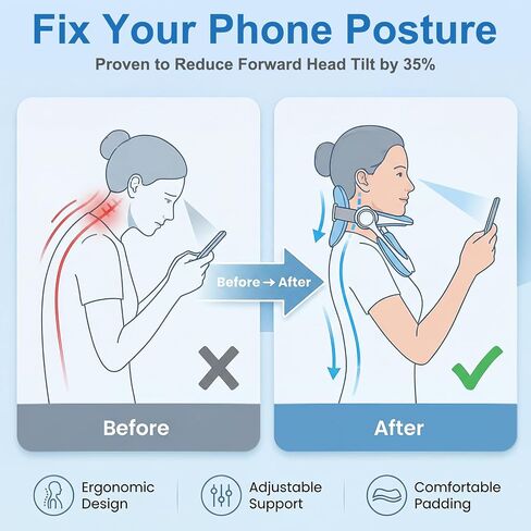 Neck Brace for Neck Support - 360° Adjustable Neck Stretcher & Posture Corrector for Tech Neck, Neck Hump Relief, Foldable Cervical Collar for Office, Home and Travel, Fits Neck 12.0"-18.0" | For work, For relaxation, For reading, For watching TV, 360° ad in Kuwait