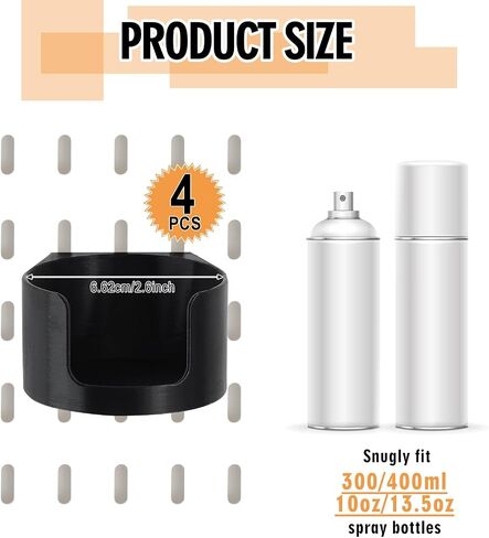 LemonRoad 4 قطع Pegboard Spray يمكن أن حامل Pegboard Accessories جدار تنظيم ربط مجلس صناديق زجاجة حامل، 2.6 بوصة قطر رذاذ يمكن كوب لربط مجلس تخزين المرآب مساحة العمل جدار المطبخ in Kuwait