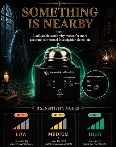 Haunted Hotel Bell – EMF Ghost Detector Trigger Object for Paranormal Investigations – Adjustable Sensitivity Ghost Hunting Equipment for Halloween Haunted Houses & Nighttime Investigations in Kuwait