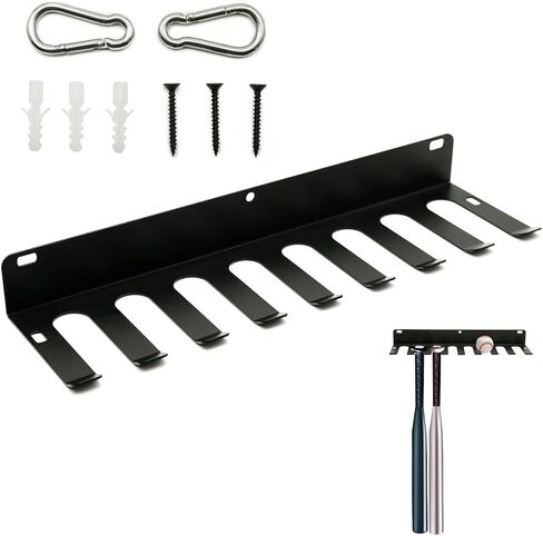 Aolamegs Heavy Duty Steel Baseball Bat Rack & Softball Organizer - Holds 16 Bats, Wall Mount Hanger & Dugout Fence Clip - Display & Storage Equipment Holder for Home Garage, Ballpark & Teams in Kuwait