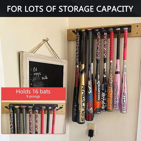 Aolamegs Heavy Duty Steel Baseball Bat Rack & Softball Organizer - Holds 16 Bats, Wall Mount Hanger & Dugout Fence Clip - Display & Storage Equipment Holder for Home Garage, Ballpark & Teams in Kuwait
