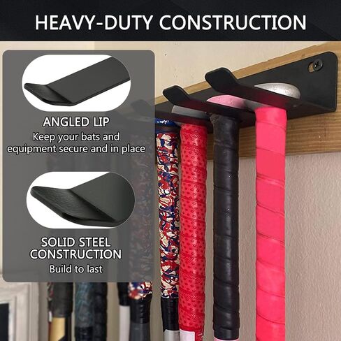 Aolamegs Heavy Duty Steel Baseball Bat Rack & Softball Organizer - Holds 16 Bats, Wall Mount Hanger & Dugout Fence Clip - Display & Storage Equipment Holder for Home Garage, Ballpark & Teams in Kuwait