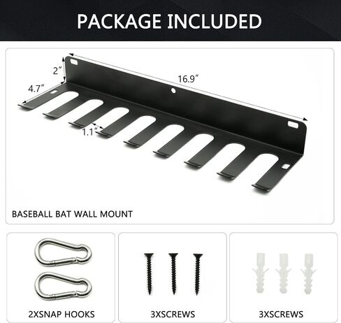 Aolamegs Heavy Duty Steel Baseball Bat Rack & Softball Organizer - Holds 16 Bats, Wall Mount Hanger & Dugout Fence Clip - Display & Storage Equipment Holder for Home Garage, Ballpark & Teams in Kuwait