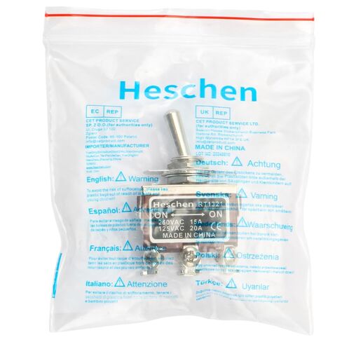 مفتاح تبديل معدني من Heschen، RT1321، DPDT، النوع المحفوظ، تشغيل/تشغيل في موضعين، 15 أمبير 250 فولت تيار متردد، CE in Kuwait