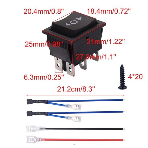 TWTADE Momentary Polarity Reverse Switch 12V DC 10A 6 Pin 3 Position Up Down Control Motor (ON)-Off-(ON) Rocker Toggle Switch with Panel,Wires,Screws in Kuwait