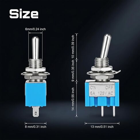 12 PCS Mini Toggle Switch, 2 Pin 2 Position Micro Rocker Switches, SPST Miniature Small Flat Toggle Switch ON/Off, Miniature ON/Off-Switch, 6A 125V in Kuwait