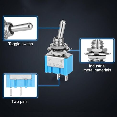 12 PCS Mini Toggle Switch, 2 Pin 2 Position Micro Rocker Switches, SPST Miniature Small Flat Toggle Switch ON/Off, Miniature ON/Off-Switch, 6A 125V in Kuwait