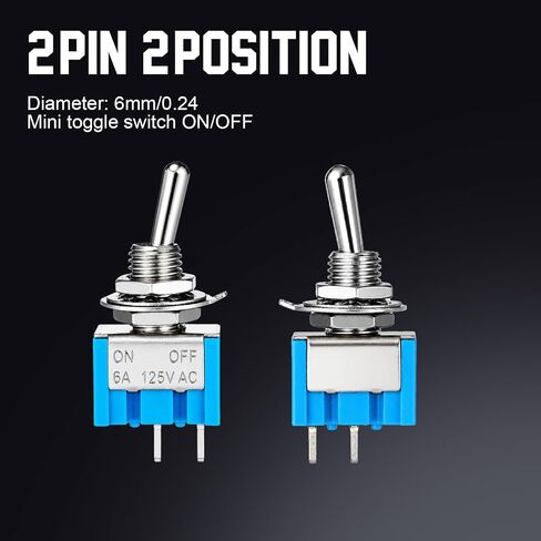 12 PCS Mini Toggle Switch, 2 Pin 2 Position Micro Rocker Switches, SPST Miniature Small Flat Toggle Switch ON/Off, Miniature ON/Off-Switch, 6A 125V in Kuwait