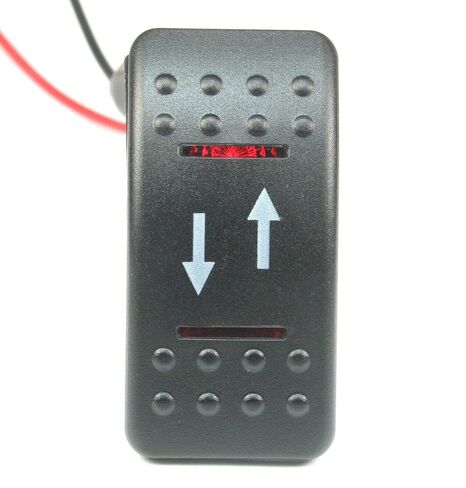 (HO #25) MOMENTARY Rocker Switch DPDT 20A 12vdc Lighted RED Lens Up/Down Arrows 7 Pins in Kuwait