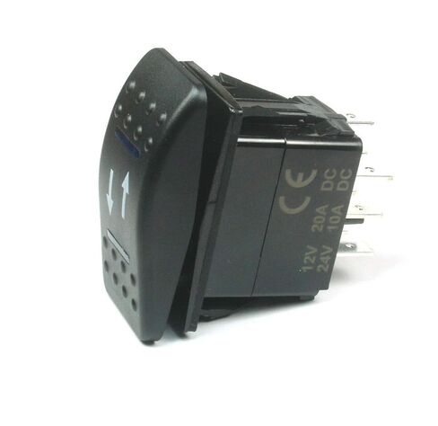 (HO #25) MOMENTARY Rocker Switch DPDT 20A 12vdc Lighted RED Lens Up/Down Arrows 7 Pins in Kuwait
