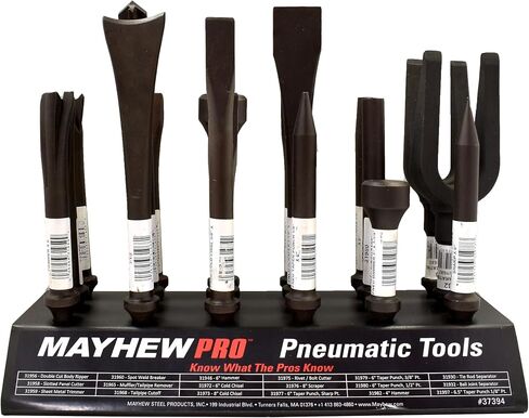 Mayhew Tools Pro 37394 كتلة عرض هوائية، 18 قطعة متعددة مقاس واحد | ملحقات هوائية مكونة من 18 قطعة للمطارق الهوائية مثالية لمهام القطع والتشكيل والفصل والرفع والكشط واللكم in Kuwait