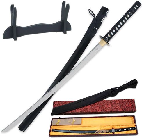 مجموعة سيوف كاتانا المصنوعة يدويًا من الفولاذ الكربوني Armory Replicas™ - نسخة طبق الأصل من الساموراي الأفرو وشفرات تانغ الكاملة من شيراسايا التقليدية in Kuwait