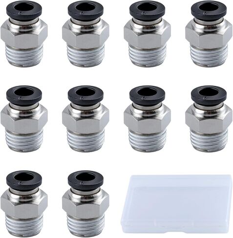 10 PCS Push to Connect Tube Fitting PC 6mm Od x 1/4" BSPT Thread Male Straight Union Fittings Push Male Air Tool Fit Connector Quick Release Air Fittings in Kuwait