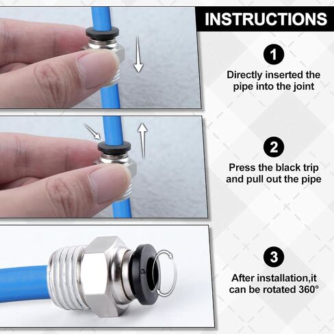 10 PCS Push to Connect Tube Fitting PC 6mm Od x 1/4" BSPT Thread Male Straight Union Fittings Push Male Air Tool Fit Connector Quick Release Air Fittings in Kuwait