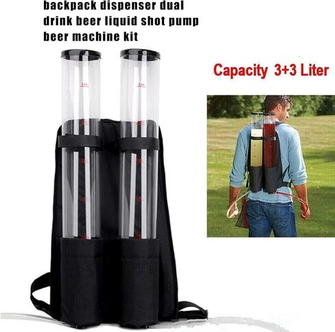 Dual Tank Backpack Drink Dispenser, 3+3 Liter, Backpack Dual Drink Dispenser,Club Beer Liquid Shot Pump Gun Pub Beer Machine, for Bar Party Nightclub Club Outdoor Entertainment,Clear in Kuwait
