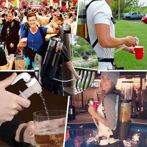 Dual Tank Backpack Drink Dispenser, 3+3 Liter, Backpack Dual Drink Dispenser,Club Beer Liquid Shot Pump Gun Pub Beer Machine, for Bar Party Nightclub Club Outdoor Entertainment,Clear in Kuwait