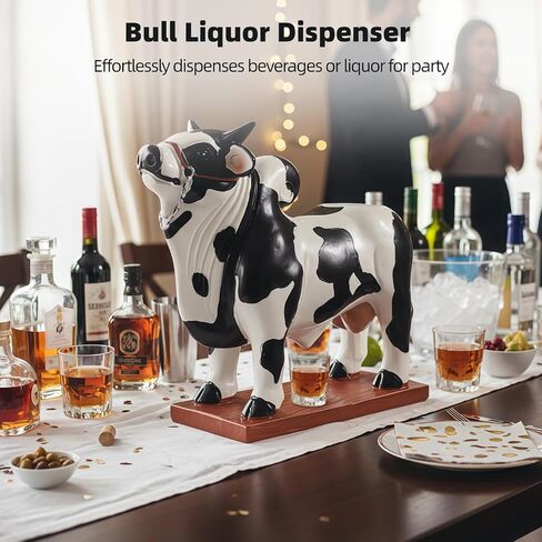 حاوية مشروبات موزع الخمور من Bull مقاس 3 × 7.9 × 6.9 بوصة، قاعدة خشبية ثابتة، على شكل حيوان، سحر ريفي لديكور المنزل in Kuwait