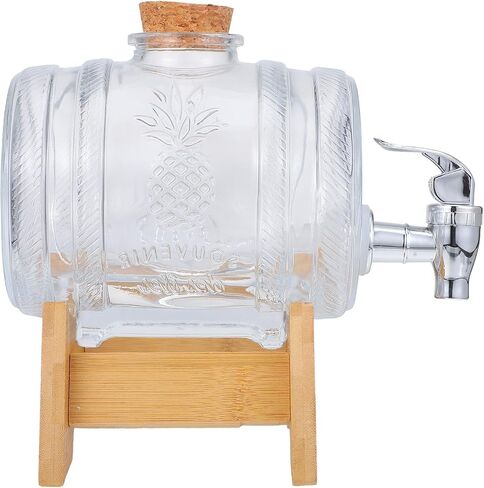 VICASKY Glass Wine Barrel Dispenser 2lb with Lid Rack and Faucet Vintage Glass Drink Barrel for Home Bar Parties and Cocktail Serving in Kuwait