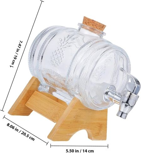VICASKY Glass Wine Barrel Dispenser 2lb with Lid Rack and Faucet Vintage Glass Drink Barrel for Home Bar Parties and Cocktail Serving in Kuwait