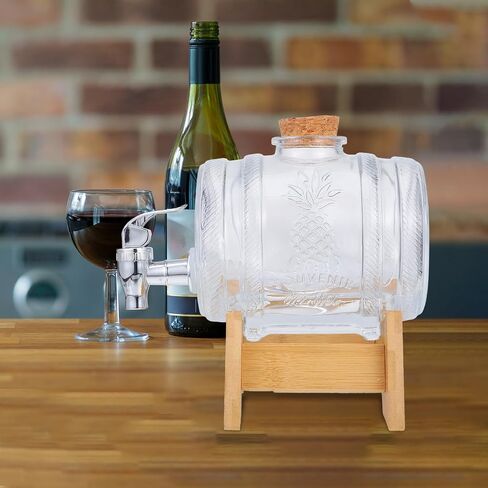 VICASKY Glass Wine Barrel Dispenser 2lb with Lid Rack and Faucet Vintage Glass Drink Barrel for Home Bar Parties and Cocktail Serving in Kuwait