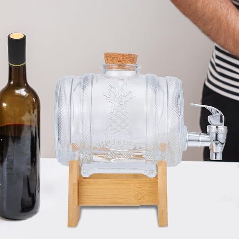 VICASKY Glass Wine Barrel Dispenser 2lb with Lid Rack and Faucet Vintage Glass Drink Barrel for Home Bar Parties and Cocktail Serving in Kuwait