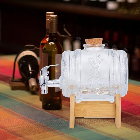 VICASKY Glass Wine Barrel Dispenser 2lb with Lid Rack and Faucet Vintage Glass Drink Barrel for Home Bar Parties and Cocktail Serving in Kuwait