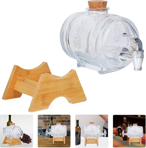 VICASKY Glass Wine Barrel Dispenser 2lb with Lid Rack and Faucet Vintage Glass Drink Barrel for Home Bar Parties and Cocktail Serving in Kuwait