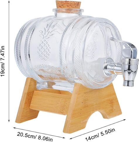 VICASKY Glass Wine Barrel Dispenser 2lb with Lid Rack and Faucet Vintage Glass Drink Barrel for Home Bar Parties and Cocktail Serving in Kuwait