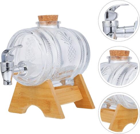 VICASKY Glass Wine Barrel Dispenser 2lb with Lid Rack and Faucet Vintage Glass Drink Barrel for Home Bar Parties and Cocktail Serving in Kuwait