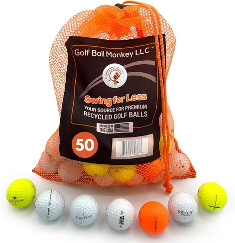 Golf Ball Monkey Cheap Recycled Top Flite Golf Balls Multicolor 50 Pack in Good Condition w/Mesh Bag - Used Top Flite XL Golfballs, Hammer, Empower, & More - Used Top Flight Balls for Men & for Women in Kuwait