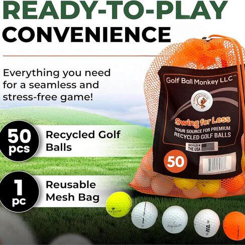 Golf Ball Monkey Cheap Recycled Top Flite Golf Balls Multicolor 50 Pack in Good Condition w/Mesh Bag - Used Top Flite XL Golfballs, Hammer, Empower, & More - Used Top Flight Balls for Men & for Women in Kuwait