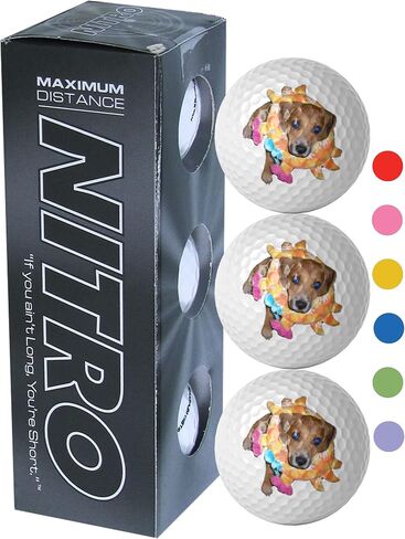 Spotted Dog Company Personalized 3pk Nitro Golf Balls - Printed Photo - Golf Gifts for Men - Custom Photo Accessories - Cusomized Gifts for Husband Son, Logo in Kuwait